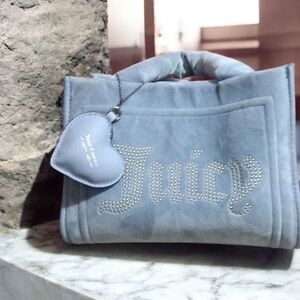 Juicy Couture Blue Velvet Tote with Heart Charm